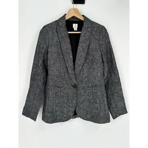 J. Crew Black Chambray Linen Blazer Gray Size 0‎ One Button